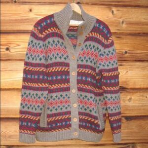 Vintage Tan Wool Fair Isle Cardigan Sweater
